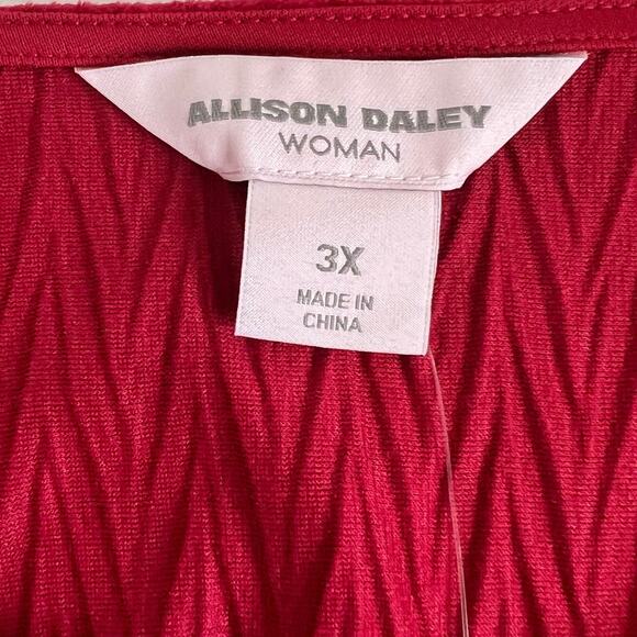 Allison Daley Woman Red Textured Tunic Top 3X Asymmetric Stretch Holiday Top - Picture 5 of 9